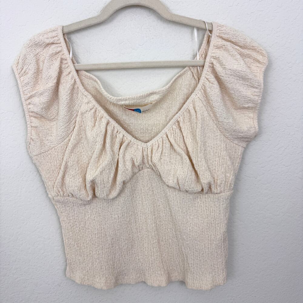 Free People Beach Womens Crop Ruched Top Size L Guazy Neutral Summer Cream